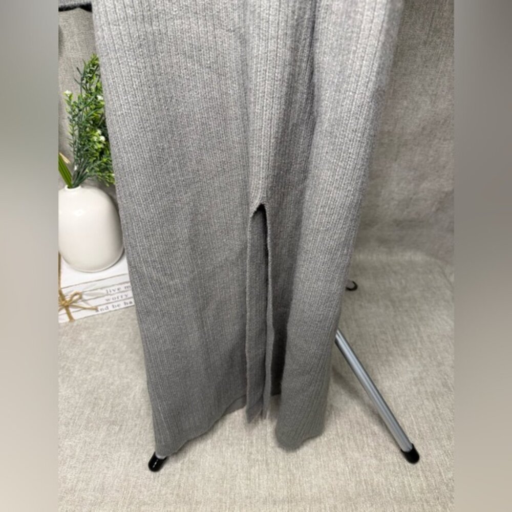 Cider Ribbed Knit Wrap Midi Dress 1XL Gray Long Sleeve Slit NWT Cozy Chic - Picture 3 of 4